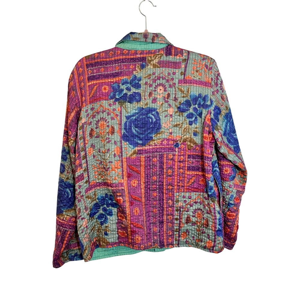 Flashback Reversible Quilted Jacket Size M Purple Green Patchwork Embroidered M - Picture 2 of 11